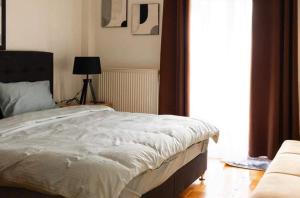 OrestiadaKouros Cozy Home的一间卧室配有一张床、一张沙发和一个窗口