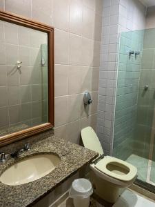 里约热内卢Megara的浴室配有卫生间、盥洗盆和淋浴。