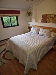 坎加斯德穆拉索Adosado playa Rodeira的卧室配有一张带白色棉被的床和窗户。