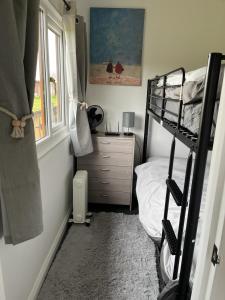 梅布尔索普S and S Chalets - 2 - Mablethorpe的一间小卧室,配有双层床和梳妆台