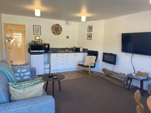格莱诺基Glenorchy Retreat Apartment的带沙发和平面电视的客厅
