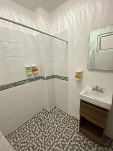 阿瓜斯卡连特斯Hotel Posada Jardín Aguascalientes的白色的浴室设有水槽和镜子