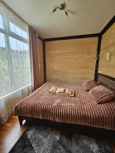 斯科列Симфонія біля річки Чан的一间卧室设有一张大床和大窗户