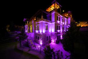 格雷梅Alaturca House的夜晚有紫色灯的房子