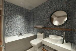 宁平Tam Coc Condelux Boutique Hotel & Travel的一间带卫生间、水槽和镜子的浴室
