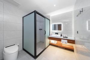 凤凰凤凰最佳江景民宿的带淋浴、卫生间和盥洗盆的浴室