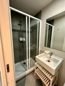 瓦伦西亚竞技场酒店的带淋浴和盥洗盆的浴室