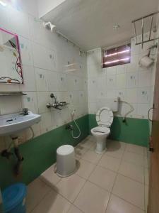 普里Hotel Raj的一间带卫生间和水槽的浴室