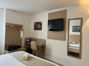圣艾蒂安Best Western Hotel & Spa Austria-La Terrasse的酒店客房设有一张床和墙上的电视