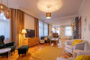 利贝雷茨Pytloun Villa Liberec的带沙发和电视的客厅