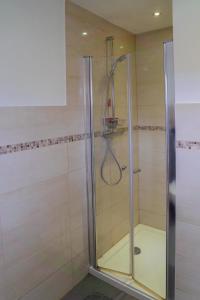 拉本基尔兴-福吕克Schleiblick App 10的浴室里设有玻璃门淋浴