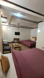 锡卡都Baltistan Continental的一间酒店客房,设有两张床和电视
