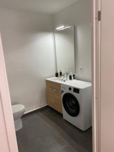 基扬古尔Appartement JO, proche Paris的一间带洗衣机和卫生间的浴室