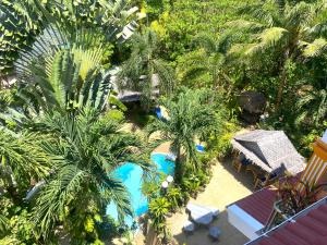 卡伦海滩OASIS VILLA Suites & Rooms的享有度假村的空中景致,设有游泳池和棕榈树