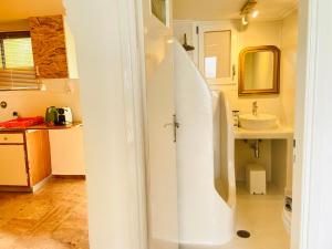 VagiaThe Beachhouse Apartments的白色的浴室设有水槽和镜子