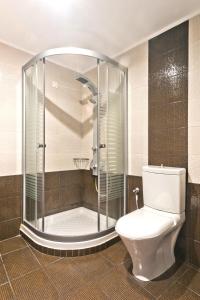 卡尔帕索斯Nereides Hotel的一间带玻璃淋浴和卫生间的浴室