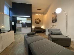 罗马Loft 18A Roma - Casa con ingresso indipendente的带沙发的大客厅和厨房