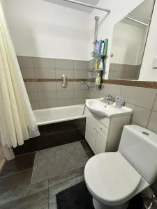 吉日茨科Przytulne mieszkanie blisko kanalu的浴室配有白色卫生间和盥洗盆。