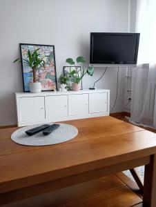 希维博津Apartament Widok的客厅配有电视和桌子