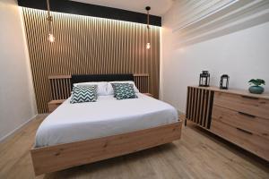 布林迪西DUCA DEGLI ABRUZZI Modern House LUXURY RELAX的一间卧室配有一张带两个枕头的床