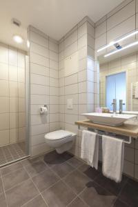 阿克和瑟南荷莱塞南酒店的一间带卫生间、水槽和镜子的浴室