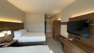 滨海城马里那智选假日套房酒店的酒店客房设有两张床和一台平面电视。