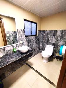 巴克里索莫雷诺港洛斯阿尔加鲁博斯旅舍的一间带卫生间和水槽的浴室