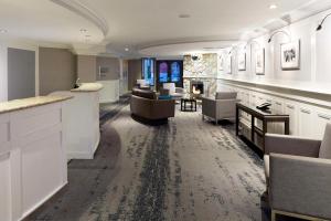 蒙特朗布朗蒙特朗布朗度假胜地希尔顿惠庭套房酒店的带沙发和壁炉的大型客厅