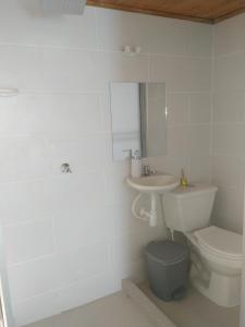 NorcasiaHostal El Balcon de madera的白色的浴室设有卫生间和水槽。