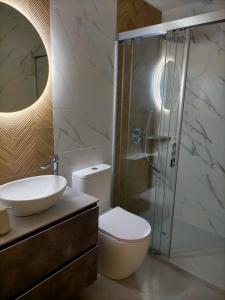 巴埃萨Baeza aloja的浴室配有卫生间、盥洗盆和淋浴。