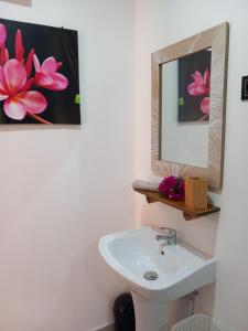 AvaeTerei-Here Bungalow Airport的一间带水槽和镜子的浴室