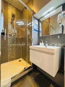 图尔开花的卡斯特尔酒店的一间带水槽和淋浴的浴室