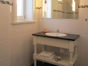 GarzApartment in Garz with bicycle storage的一间带水槽和镜子的浴室