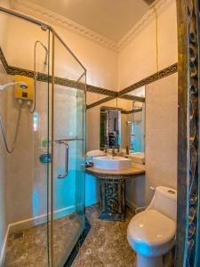 金边Le Casablanca Hotel的浴室配有卫生间、盥洗盆和淋浴。