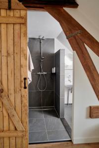 阿尔森La Dominotte Arcen的带淋浴的浴室和玻璃门