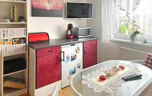 Kölpinsee auf UsedomCozy Apartment In Loddin seebad With Kitchen的一间带红色冰箱和桌子的小厨房