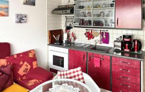 Kölpinsee auf UsedomCozy Apartment In Loddin seebad With Kitchen的一间厨房,配有红色橱柜和台面