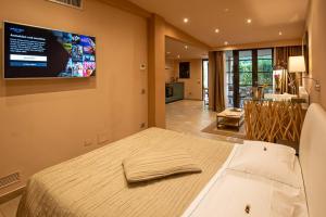 佛罗伦萨奥卡尼亚酒店的卧室配有一张床铺,墙上配有电视