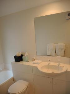 基督城埃尔姆斯玫瑰度假屋的一间带水槽、卫生间和镜子的浴室