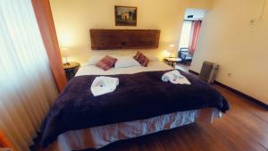 拉巴斯阿纳米精品酒店的一间卧室配有一张大床和毛巾