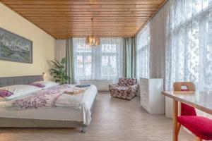 尼萨河畔亚布洛内茨波科尔尼旅馆的一间卧室配有一张床、一把椅子和窗户。