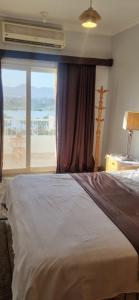 卢克索Abo Hisham Nile Flat的一间卧室设有一张床和一个大窗户
