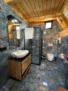 里泽Moni Suit Bungalov的一间带水槽和淋浴的浴室
