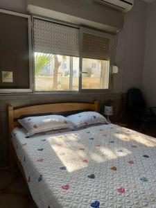 La PlaineA cozy one-bedroom in Heron, Djibouti的一间卧室配有一张带窗户的床和床罩