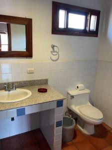 科潘玛雅遗址La Casa de Dona Irma Townhouse的一间带卫生间、水槽和镜子的浴室