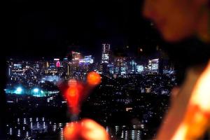 横滨新横滨王子大饭店(Shin Yokohama Prince Hotel)的夜视城市的人