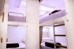 格拉纳达Black Swan Hostel Granada的配有2张双层床的宿舍间设有编号