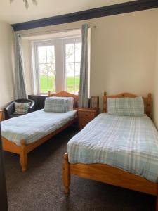 KilchattanKingarth Hotel的带窗户的客房内的两张床