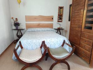 里奥帕尔Río Mundo Alojamiento Rural的一间卧室配有一张床和两把椅子