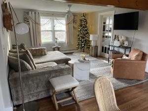 威廉斯敦Berkshire Valley Inn的带沙发和圣诞树的客厅